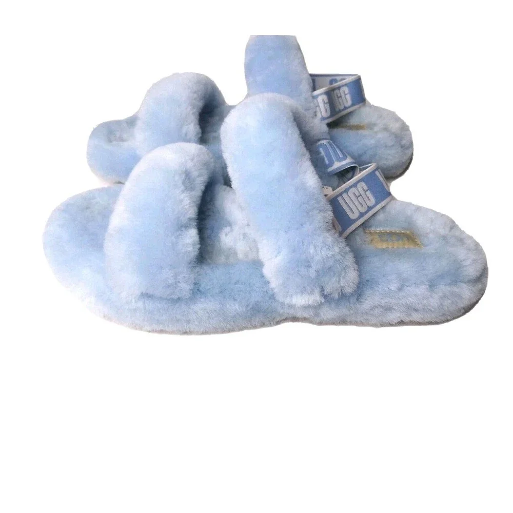 UGG Fluff  Oh Yeah Slides Sandals Women’s Size 5 Light Baby Blue Straps